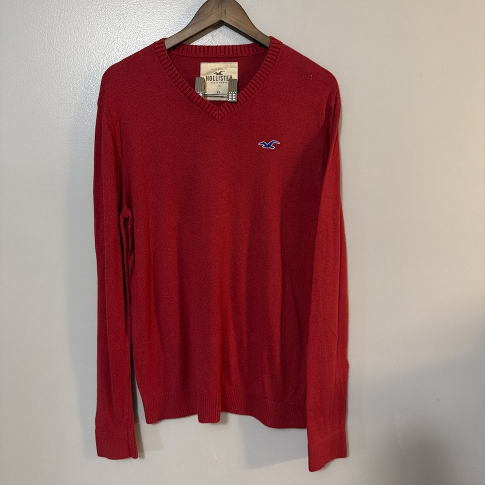 Hollister Mens XL Vneck Pullover Fitted Sweater Y2K 90's Academia